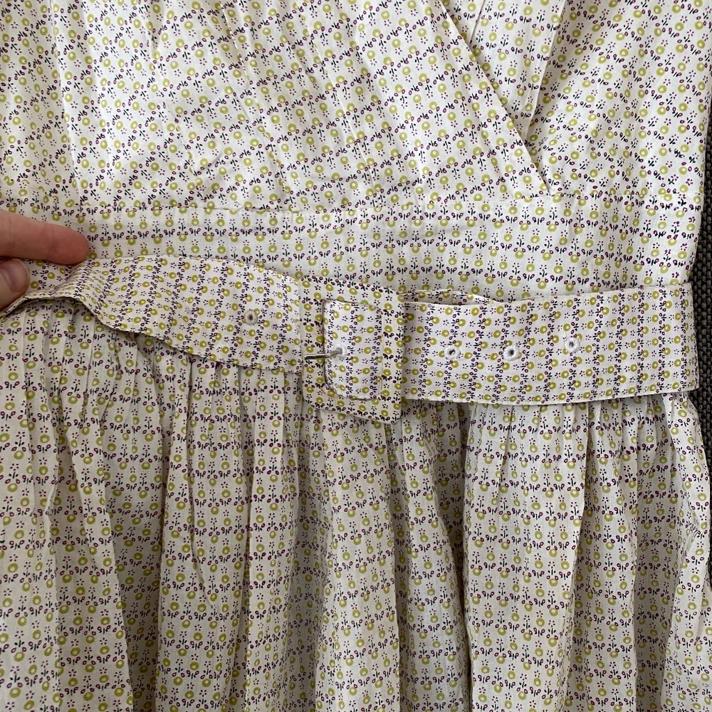 Vintage 1980s Beth Jordan White Floral Belted Pleated Dress - Picture 7 of 11